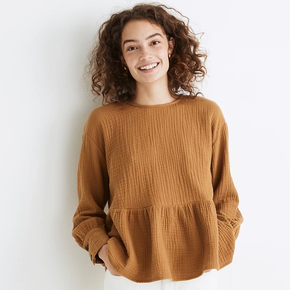 Madewell Lightspun Button-Back Peplum Top NEW